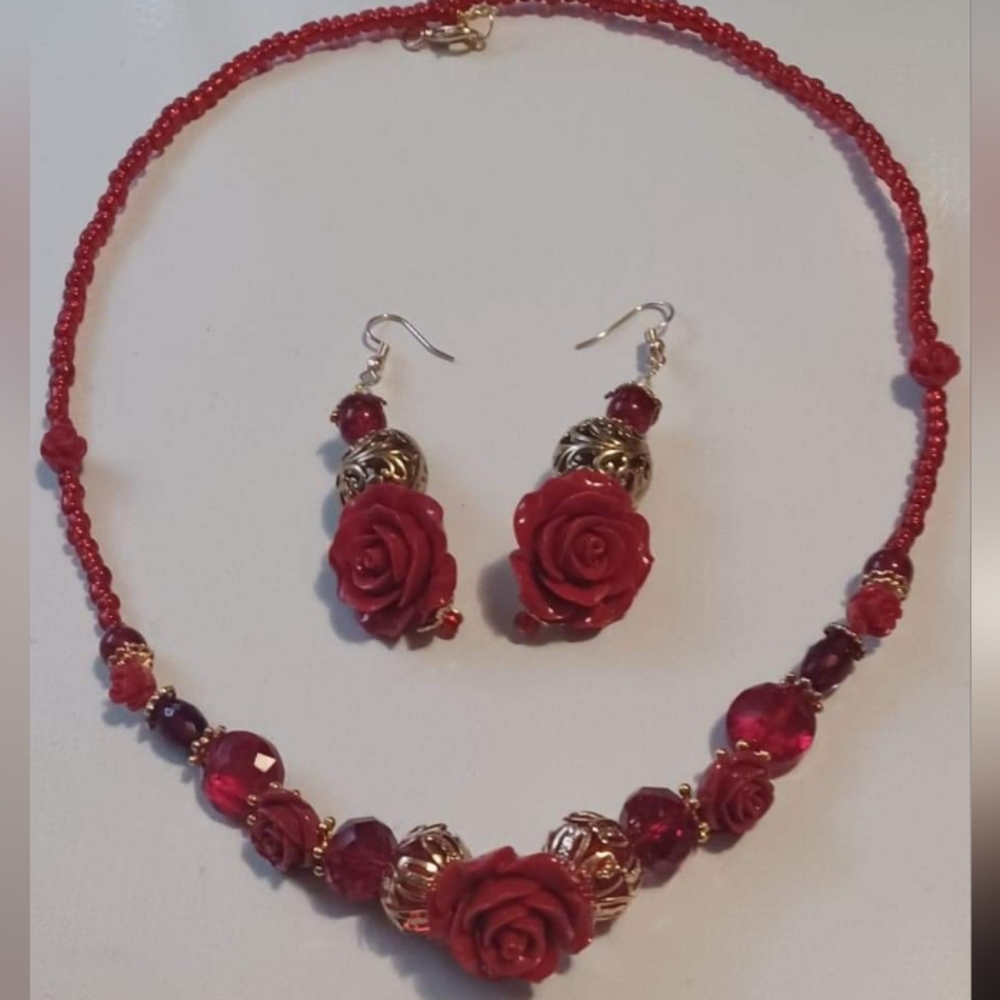 COPY - Hand made beaded necklace and earrings set